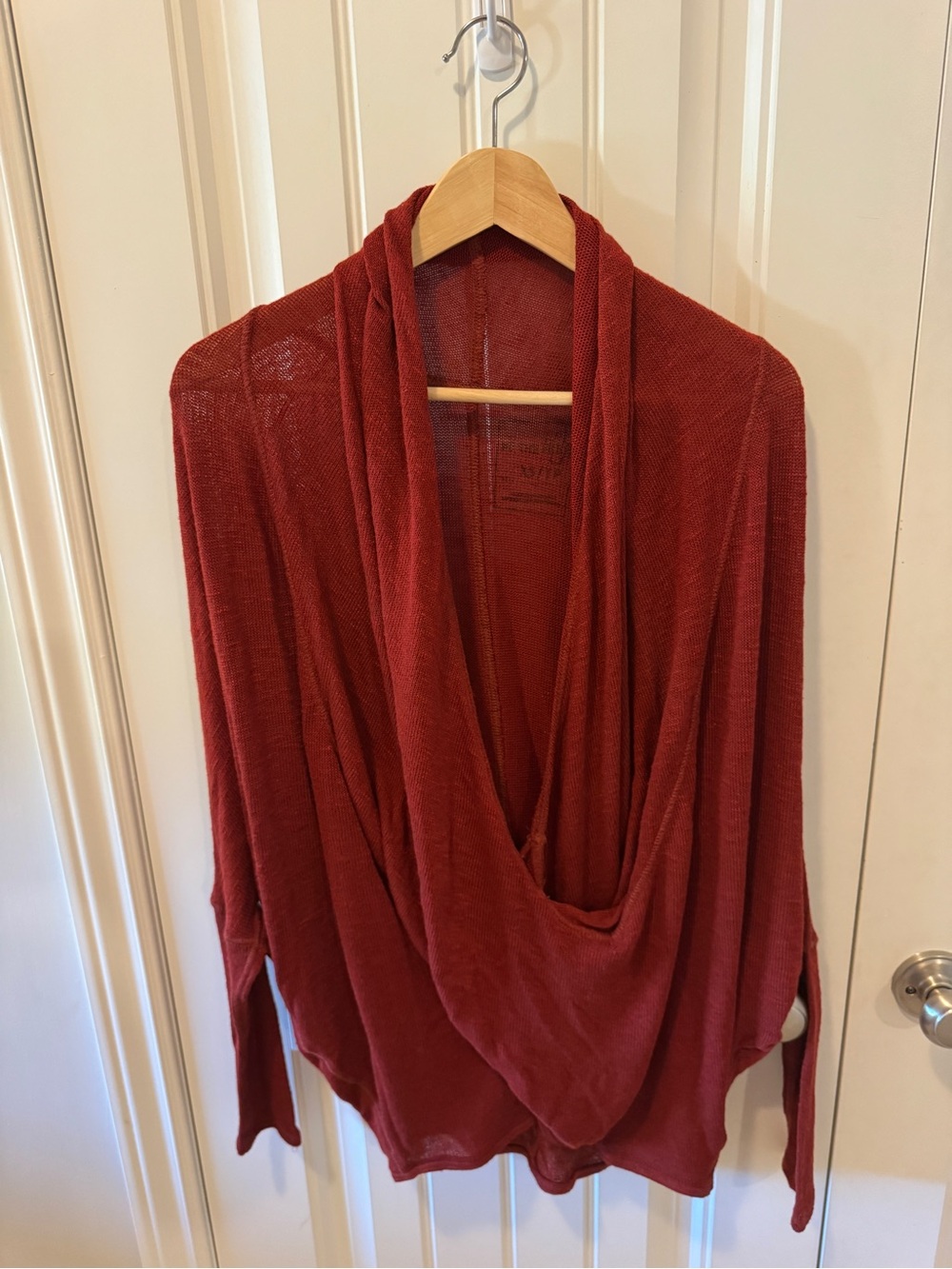 We The Free Draped Open-Front Sweater in Rust